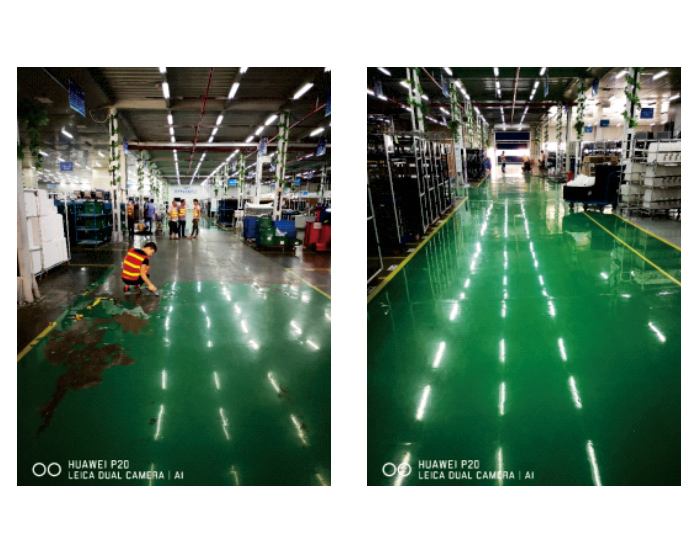 環(huán)氧地坪表層脫落，采用ADS-08背水壓反滲漏防霉涂料做地面處理后，完美修復(fù)